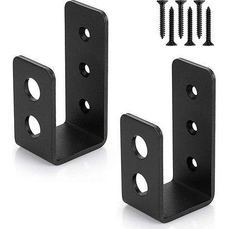 Support De Porte - Acier Au Carbone 3 5 Mm - Revêtement Poudre Noire Anti-Rouille - Pour Portes Avec Montants 2x4 - Lot De 2