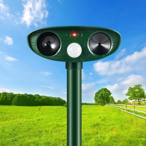 Répulsif ultrasonique extérieur pour chats et rongeurs – Détecteur de mouvement PIR jusqu'à 30 pieds – Étanchéité IP44 – Plastique ABS (1/4)