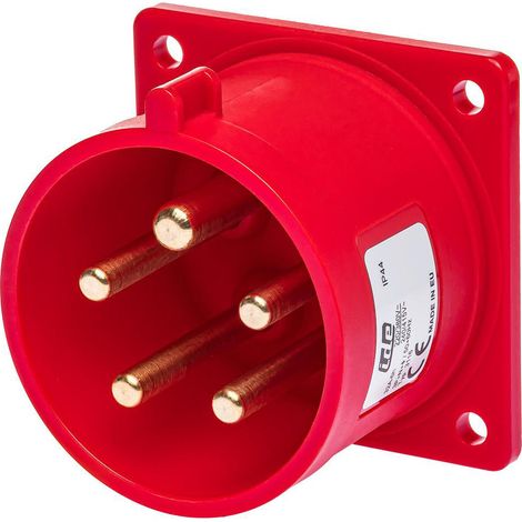 Prise mâle encastrable tétrapolaire 32A 380V – 5 broches étanche IP44 – Pour chantiers humides – Polyamide 6 sans halogène (1/7)