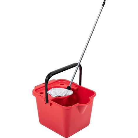 1 x Metallic 12L Mop & Bucket Set For Cleaning Hard Floors Complete With Pouring Lip & Cotton Mop