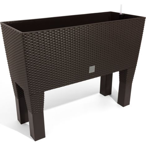 Jardinière surélevée ocre foncé en polyrotin 3 compartiments 80 x 33 x 65 cm Bac à fleurs sur pieds 72 L (1/5)