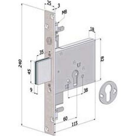 1PZ SERRATURA TRIPLICE INFILARE PROFILO EUROPEO 3 MANDATE 2053 - mm.70 (2053XZB7025)