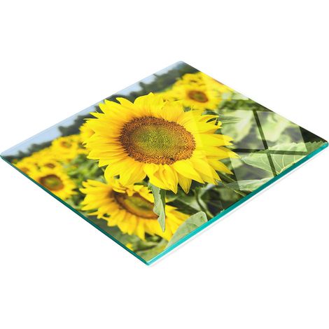 Tablero de vidrio elegante y resistente con estampado de campo de girasoles, 60x52 cm.