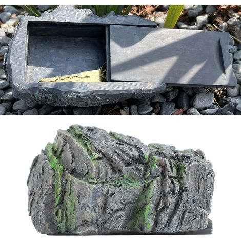 Boîte à clés camouflée en faux rocher pour jardin et entrée extérieure - Modèle gris pierre léger 295g (1/5)