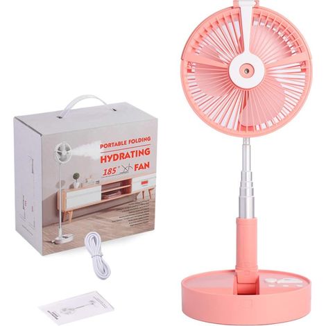 Foldable USB portable fan with humidification lamp for tablets and mobile phones, pink, 206x206x106mm (1/5)