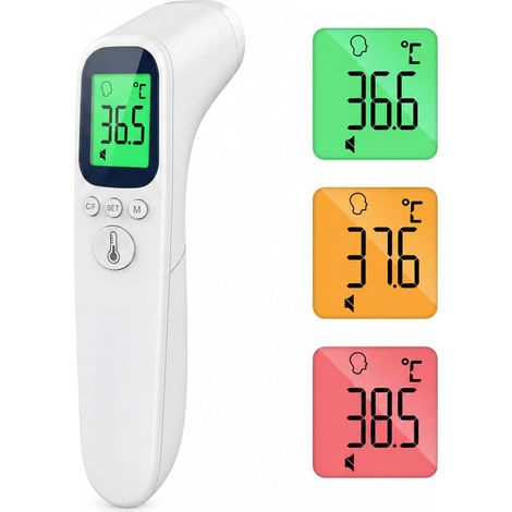 Thermomètre Frontal Sans Contact, Thermomètre Infrarouge Numérique Écran LCD Rétroéclairé 3 Couleurs pour Bébé, Enfant et Adulte, Lecture Instantanée et Précise, Alarme de Fièvre (1/5)