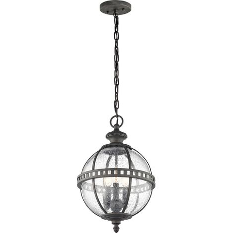 Elstead Halleron - Lampada a sospensione a 3 luci da esterno globo grigio IP44, E14 (1/4)