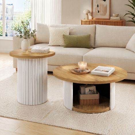 Couchtisch-Set rund mit Stauraum MDF Natur 2-teilig OKMYHOME (1/5)