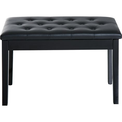 Banco de piano con compartimento de almacenamiento en madera y polipiel negra 76x36x50 cm (1/5)