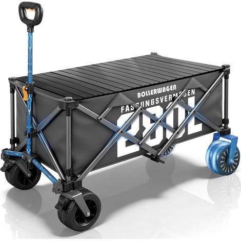 Elektrowagen Bollerwagen faltbar, Transportwagen mit Bürstenlos Motor Vollständig Faltbares Design 280L bis 80KG 3 Geschwindigkeitsstufen, Gartenwagen mit Tischplatte für Garten Camping (Grau)