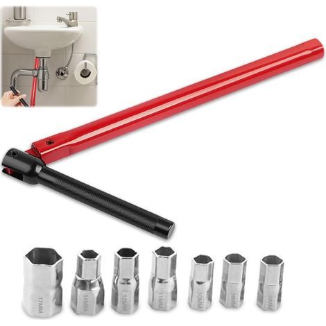 Tap Spanner. Outil d'installation du robinet avec 7 pièces 8-17mm Kit d'écrou. Ensembles de serrures de boîte pour robinets. Kit d'écrou arrière de salle de bain de robinet réglable (1/5)