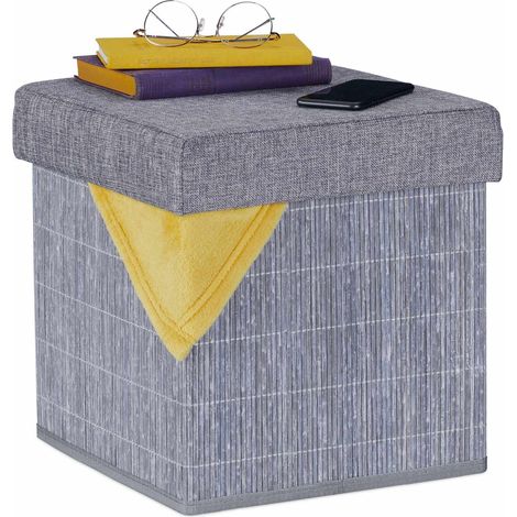 Taburete gris con espacio de almacenamiento