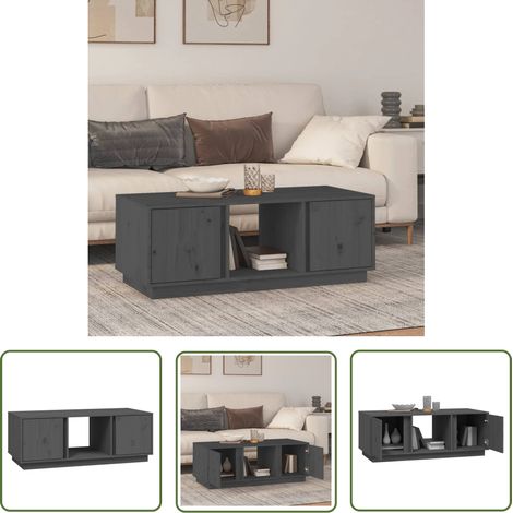 The Living Store Table basse Gris 110x50x40 cm Bois massif de pin - Table Basse - Meuble Salon - Table D'appoint - Table Design - Bois Massif (1/5)