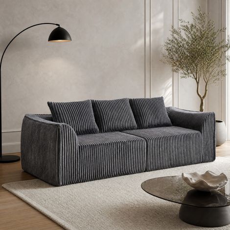 Sofá modular de pana 235 cm, líneas curvas, asiento extragrande, gris (1/5)