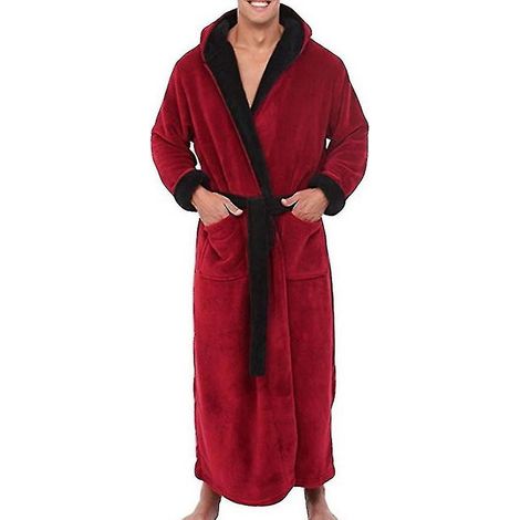 Peignoir long d'hiver chaud à capuche pour homme, en éponge, taille 3XL, rouge et noir. (1/3)