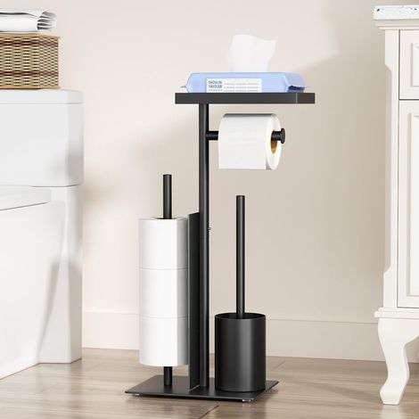 Papier toilette en acier inoxydable debout avec brosse WC - Boîte à lingettes humides inclus - Porte-rouleau (1/5)