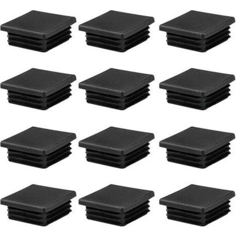 Lot de 12 cache-tubes carrés en plastique noir de 50 x 50 mm pour tubes métalliques, chaises, canapés et tables