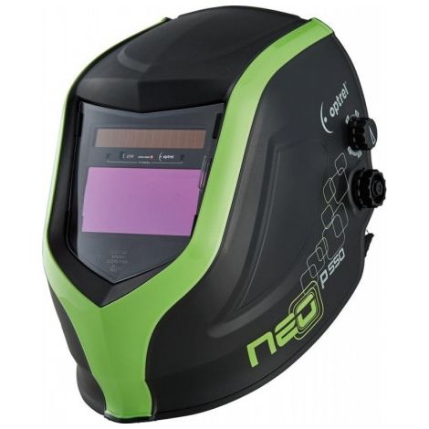 Masque anti-soudure P550 vert – Protection 9-13 – Temps de réaction 0,1 ms – Champ de vue 50 x 100 mm – Poids 495 g – Alimentation solaire – Optrel