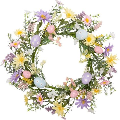 Couronne de Pâques – 45 cm – Porte – Oeufs pastel – Fleurs sauvages – Décoration printanière (1/5)