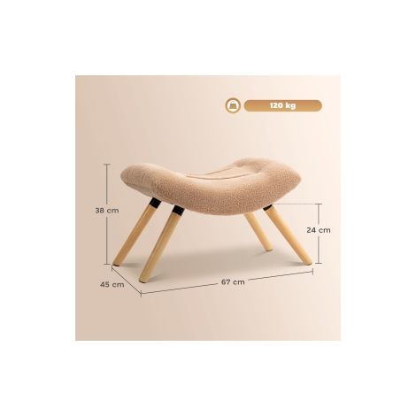 Pouf repose-pieds marron rembourré avec revêtement en polaire et pieds en bois pour salon, chambre et entrée (1/5)
