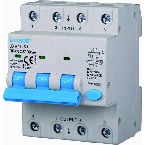 Ettroit Differenzialer magnetischer Thermoschalter 3P+N 32A 30mA 380V-6KA JX263261