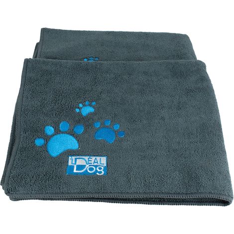 Lot de 2 serviettes Microfibre grises pattes bleues - Petit modèle