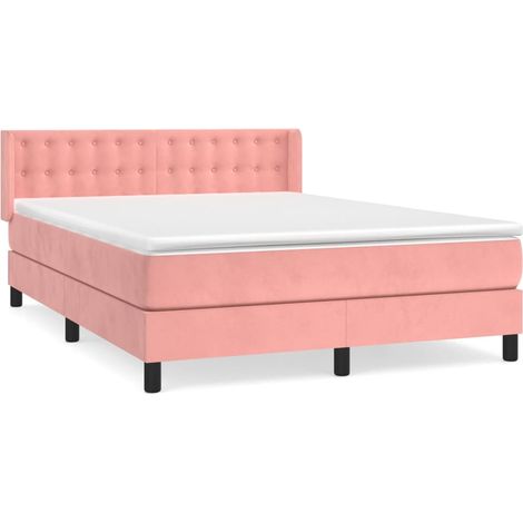 Maison Exclusive - Sommier à lattes de lit avec matelas Rose 140x190 cm Velours (1/5)