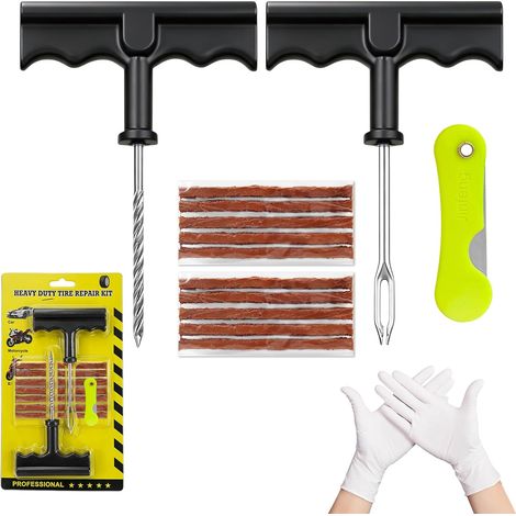 14-Piece Tire Repair Kit, Heavy Duty and Portable Tire Repair Sets with Plugs, for Car, Motorcycle, ATV, Jeep, Truck, Tractor, Flat Tire Puncture Repair (1/5)