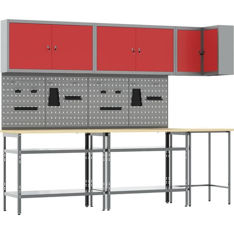 Arbeitsschrankset mit Regal mit Speicher 10 pcs Rot und Grau (1/5)