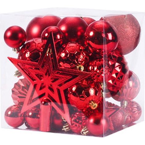 Ensemble de 45 boules de Noël incassables rouges, idéal pour décorer votre sapin. Coffret cadeau. (1/5)