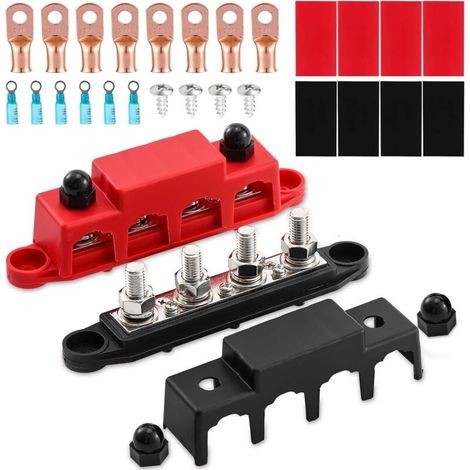 Bloc de Distribution bloc de 12V-48V DC BusBar 250A avec 4 x M8 Boulons,Barres de Distribution D'énergie 5/16",Bloc de Connexion de Batterie pour Voitures, Camping-Cars, navires, Yachts (M8)