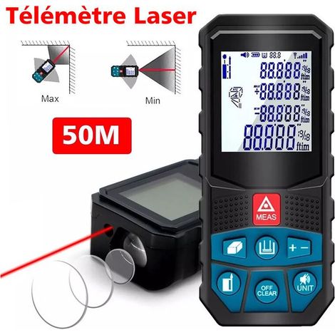 Telémetro láser de 50 m, SDLOGAL, precisión de 2 mm, 20 puntos de datos, medición de distancia, pantalla LCD, resistente al agua IP54, pilas no incluidas. (1/5)