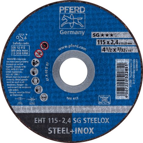 PFERD TOOLS Trennscheibe EHT 115x2,4x22,23 mm gerade Leistungslinie SG STEELOX für Stahl/Edelstahl 25 Stk