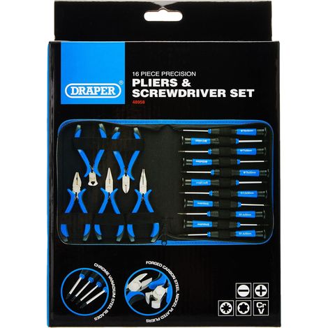 Draper 48958 PSP16 - Set di pinze e cacciaviti di precisione, 16 pezzi, colore: Blu (1/4)