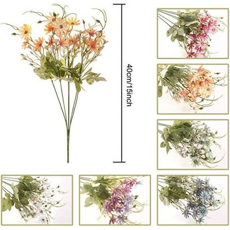 Fleurs Fleurs Sauvages Daisy Bundle Faux Plantes Soie Verdure En Plastique Marguerites Résistant Aux UV Floral -6pcs - multicolore (1/4)