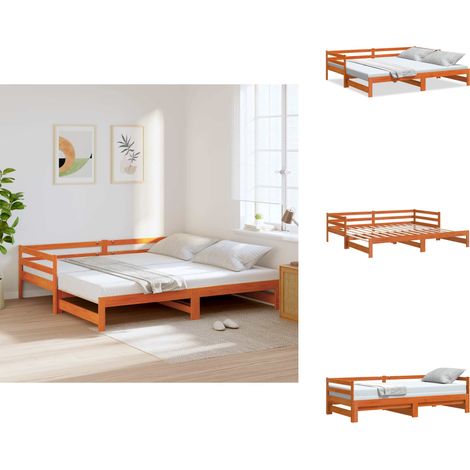 Tagesbett Ausziehbar Wachsbraun 90x200 cm Massivholz Kiefer - Schlafsofa - Doppelbett - Holzbett - Kiefernholzbett - Gästebett (1/5)