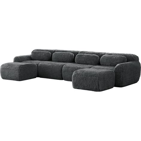 ELVMI Modulares Ecksofa mit Verbindbarer Ottomane und Rutschfester Basis, aus Plüsch, Grau (1/5)
