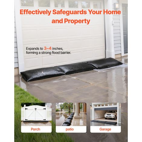 Barrière Anti-Inondation, Lot de 6 Sacs 830 x 430 mm Activés par l'Eau, Barrière Absorbante Réutilisable, Sacs Sans Sable, Protection Maison Porte Sous-Sol Garage (1/5)