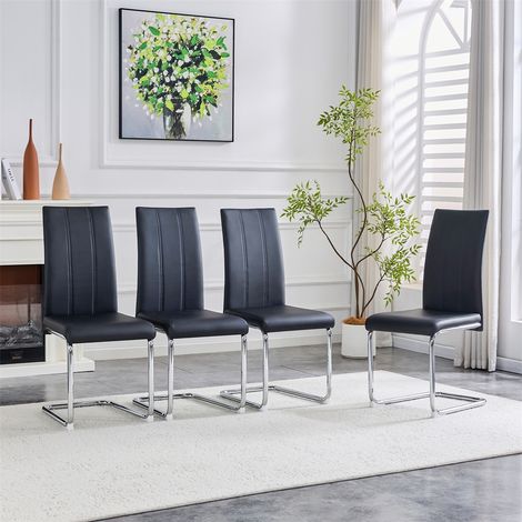Lot de 4 chaises de salle à manger - 54.5x43x99 cm - Chaise haute dossier ergonomique assise rembourrée similicuir - Noir (1/5)