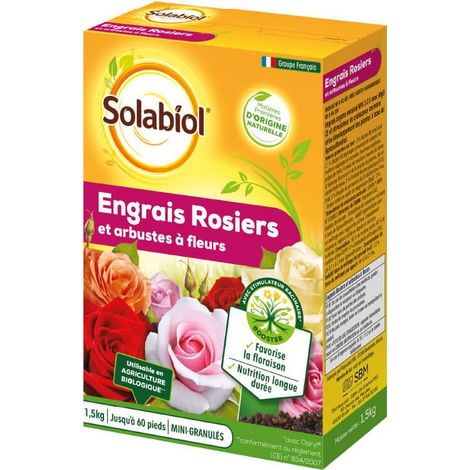 SOLABIOL Engrais Rosiers & Arbustes A Fleurs - 1,5kg - Jusqu'à 60 Pieds - Améliore La Floraison - Nutrition Longue Durée - Utilisable En Agriculture Biologique SOROSY15 (1/5)