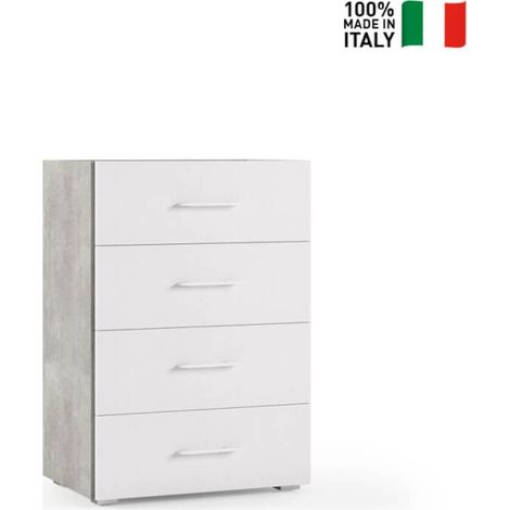 Cassettiera camera da letto 4 cassetti grigio bianco design moderno