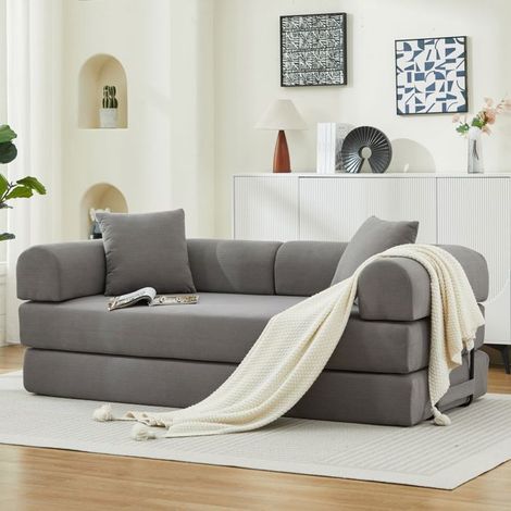 Canapé-Lit matelas mousse et ressorts Couchage d'Appoint 2 coussins inclus structure pliable design futon (1/5)