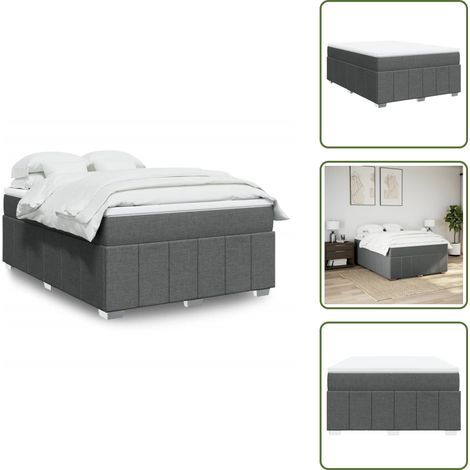 The Living Store Giroletto a Molle con Materasso Grigio Scuro 160x200 cm Tessuto - Materasso a molle insacchettate