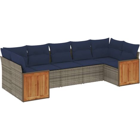 7-teiliges Gartensofa-Set mit Kissen, grau, Polyrattan vidaXL (1/5)