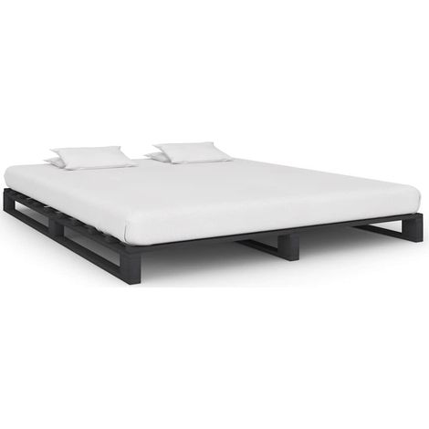 vidaXL Cadre de lit de palette sans matelas gris 180x200cm bois massif (1/5)
