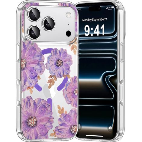 Funda para iPhone 17 Pro, diseño de flor láser, compatible con MagSafe, color violeta. (1/5)