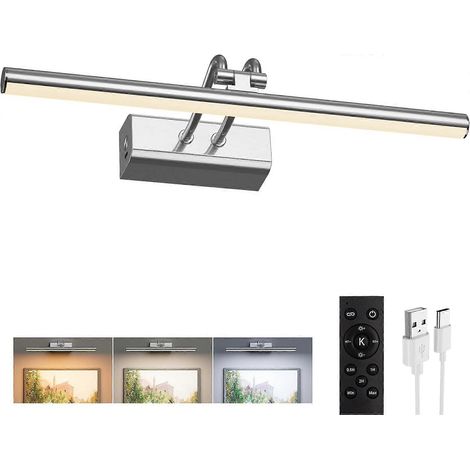 Lampe murale sans fil 35 cm, piles 4000 mAh, argent platine, télécommande incluse, chargement magnétique, pour peinture, photo et exposition d'art (1/5)