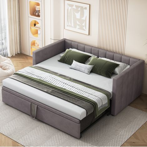Letto Struttura Estraibile 90x200 cm con MDF e Tessuto Velluto Grigio (1/5)