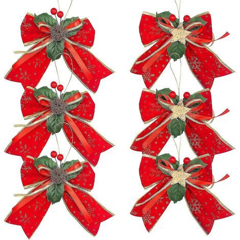 Set mit 6 roten Jute-Weihnachtsbaumschleifen, große Schleifen für Weihnachtskränze, Weihnachtsdekorationen (1/5)