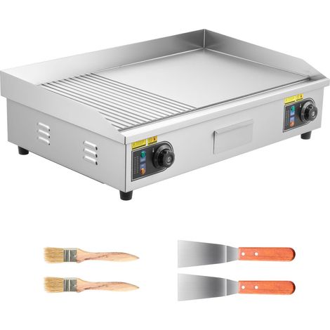 Plancha électrique professionnelle 4400W, plaque de cuisson 72x40cm, moitié lisse moitié rainurée, acier inoxydable (1/5)